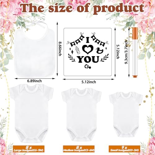 Panitay 100 Pcs White Baby Bodysuits Bibs Kit 25 Guests, Pink Elephant - Image 4
