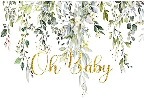 Leowefowa 10x6.5ft Oh Baby Backdrop Greenery Baby Shower Background Green Gold Eucalyptus Leaves Photography Banner Newborn Announce Pregnancy Birthday Party Decorations Supplies Props - Image 3
