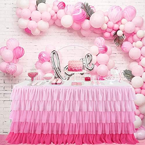 HB HBB MAGIC Pink Table Skirt Ruffle Tutu Tablecloth for Rectangle Tables Baby Shower Princess Birthday Party Decorations 14ft - Image 4