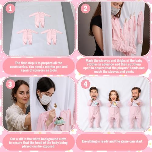 Chicingyou 7 Pcs Baby Shower Games Feed Me Baby Shower Games Decor Include 3 Funny Pink Blind Feeding Costume 3 Bib 1 Bed Sheet for Gender Reveal Party Supplies for Gender Reveal Game Party Favors - Image 5