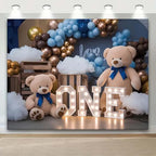 Happy 1st Birthday Backdrop Hot Air Balloon Bear Baby Shower Photography Background Newborn Baby Shower First Birthday Banner Baby Boys One 1st Birthday Party Decorations Supplies(D, 8x6feet) - Image 2