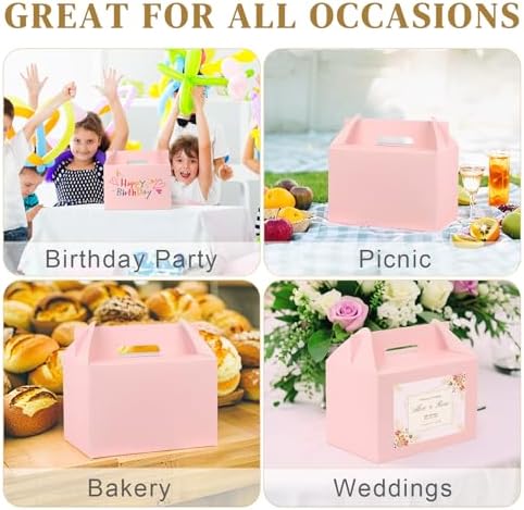 TryDrem 30 Pack Large Gable Boxes with Handles, 9x6x6 Inch Spacious Capacity Party Favor Boxes, Pink Treat Box for Gifts, Bread, Cookies, Lunch, Bakery, Wedding, Birthday, Picnic - Image 6