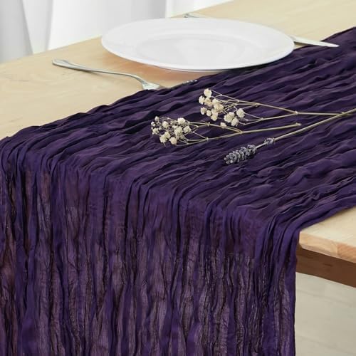 8 Pack Dark Purple Cheesecloth Table Runner 120 Inch Boho Wedding Decor by Fixwal