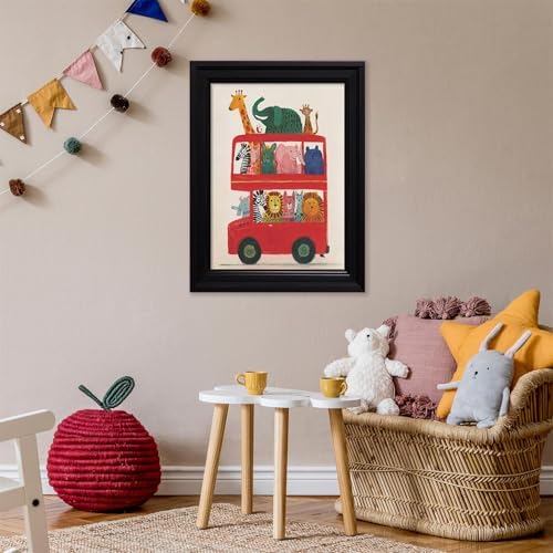 Vintage Framed Cute Colorful Animal Canvas Wall Art Modern Funny Kids Posters Safari Animals On Red Bus Scene Prints For Toddler Bedroom Nursery Wall Decor 24x36 inch - Image 5