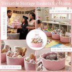 8 Pack Scalloped Small Woven Basket with Gift Bags and Ribbons 12"x 8"x 5" Cotton Rope Storage Organizer with Handles Cute Empty Gift Basket for Nursery Birthday Baby Shower, Pink - Image 5