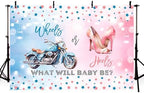 MEHOFOND 8x6ft Wheels or Heels Gender Reveal Backdrop Boy or Girl What Will Baby Be Decorations Banner Motorcycle and High Heels Gender Reveal Baby Shower Photography Background Cake Table Supplies - Image 3