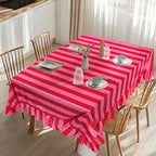 JarThenaAMCS Ruffle Tablecloth Table Cloth Boho Pink Red Striped Rectangle Decorative Table Cover for Home Kitchen Baby Shower Party Wedding Decor, 55 x 70 Inch(Include Ruffle Edge) - Image 5