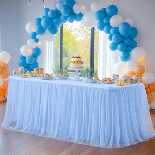 Baby Blue Table Cloth Spandex Table Covers 6ft Fitted Tulle Tablecloth Rectangular Desk Skirt Stretch Light Blue Table Cloths Covers Party Banquet Birthday Baby Shower Wedding Table Cloth, 2 Pack - Image 4