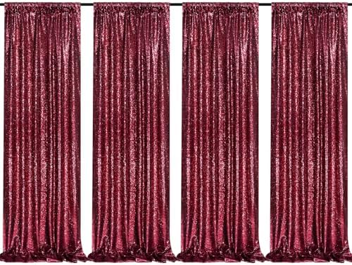 Sequin Curtain 4 Panels 2x8FT Burgundy Sequin Backdrop for Wedding Decor by QueenDream