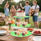 J JOYSAY Chess Checkerboard Light Green White Pattern Acrylic Cupcake Stand 3 Tier Dessert Table Display Set Clear Cake Stands for Baby Shower Party Wedding Decorations Easy Assembly Donut Tower - Image 6