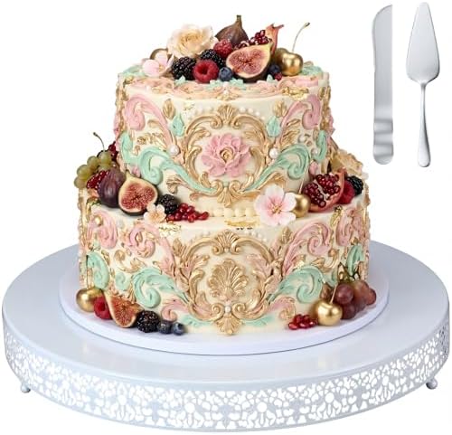 Wenqik 20 Inch White Cake Stand Metal Round with Cutter Spatula, Classic by Wenqik