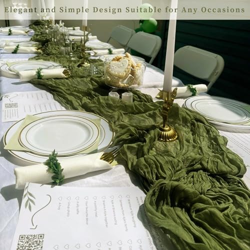20 Pack Olive Green 10FT Cheesecloth Table Runner Rustic Gauze Cheese Cloth Table Runner for Wedding Bridal Baby Shower Table Decorations Boho Fabric Sheer Birthday Party Decor 20 x 120 Inch Long - Image 7