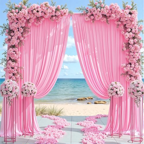 10ftx12ft Wrinkle Free Pink Backdrop Curtain for Parties, 2 Panels Silky Polyesyer Photo Backdrop Drapes 12 ft Long Back Drop Cloth for Wedding Girls Birthday Photography Background - Image 5
