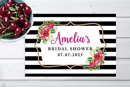 Andaz Press Custom Personalized Disposable Paper Placemats, 12 x 18 Inch, Set of 25, Custom Bridal Shower Striped Floral, Tableware, Dining, Tabletop, Table Setting for Bridal Shower - Image 2