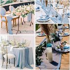35x157 Inch Dusty Blue Cheesecloth Table Runner Boho Wedding Party Decor - Image 6