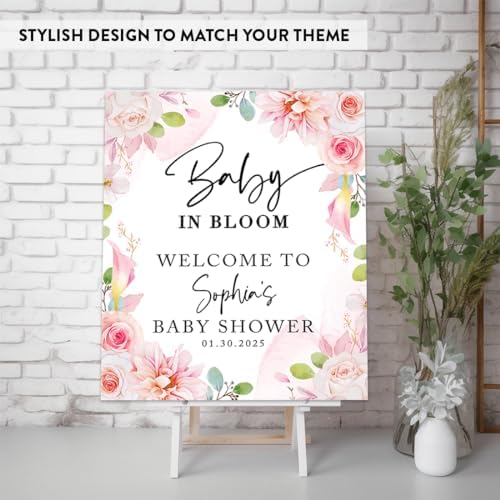 Andaz Press Baby in Bloom Personalized Baby Shower Welcome Sign Board Custom Wildflower Sign Pink Florals 16"x20" Canvas Floral Guest Book Alternative Welcome signs - Image 3