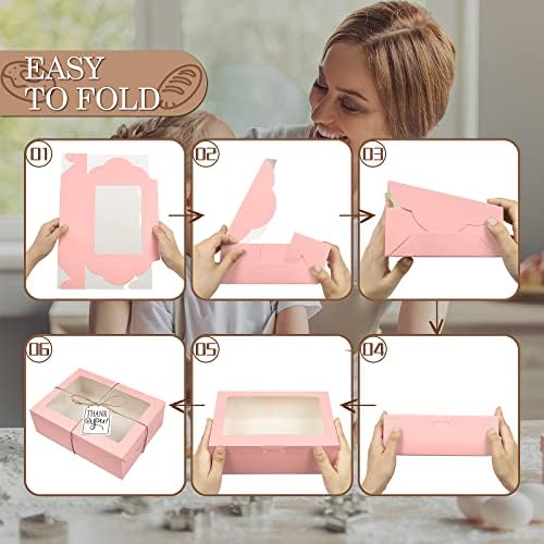 KPOSIYA 65 PCS 8x6x2.5 Inch Cookie Boxes with Window Pink Bakery Boxes Pastry Boxes for Gift Giving, Treat, Dessert, Cupcakes, Chocolate, Strawberries, Donuts, Muffins (5 Style Windows) - Image 4