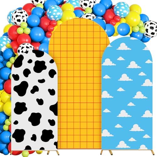 3 Pcs Cartoon Story Arch Backdrop and 86 Balloons Arch Backdrop Cover Set for Baby Shower Birthday Wedding Banquet Ceremony Decoration (4 5 6 FT with Balloon) by Unknown
