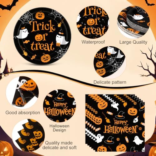 Funnymoom 218 Pcs Halloween Party Decorations Black Orange Plate Serves 24 - Image 2
