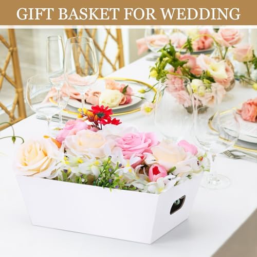 AFOROEOA 6 Pack White Gift Baskets Empty, 10x8 Thick Paper Basket with 6 Clear Bags and 6 Pull Bows, White Empty Gift Baskets for Wedding Bridal Shower Baby Shower Easter Birthday Wrapping - Image 7