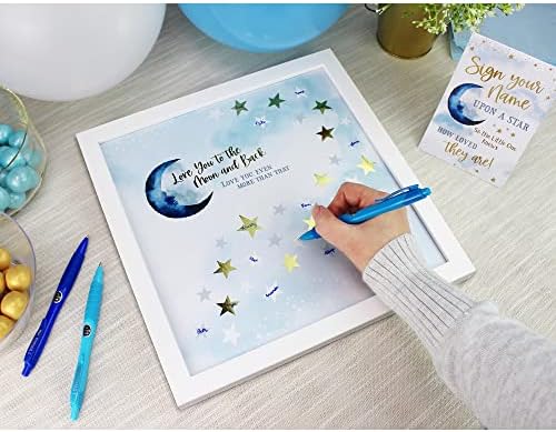 Lillian Rose Love You to The Moon Baby Shower Guest Signing Picture, Blue - Image 4