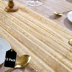 12PC Gold Gauze Table Runner 120 Inch 10FT Dining Wedding Baby Shower Holiday Birthday Sparkly Sheer Tulle Table Décor by YARGEZON