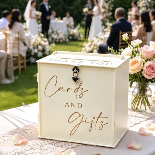 Acrylic Card Box with Lock & Slot, Warmy Cream Money Gift Card Box for Wedding Reception, Cash Envelope Box Ideal for Graduation Bridal Baby Shower Quinceanera & Baptism Party Supplies - Image 4