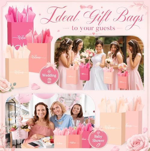 Kolldenn 50 Set Gradient Pink Small Welcome Gift Bags Bulk & Tissue Paper - Image 5