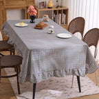 vctops Farmhouse Black Plaid Ruffle Table Cloth, Boho Cotton Linen Tablecloth, Washable Table Cover for Rectangle Table Baby Shower Kitchen Party Wedding Decor (Black,70"x134") by vctops