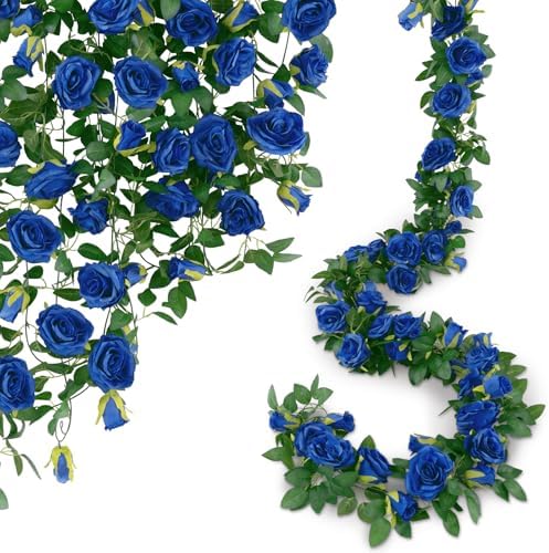 U'Artlines 5 Pack Artificial Royal Blue Rose Garlands Flower Vines 32.5 ft by UArtlines