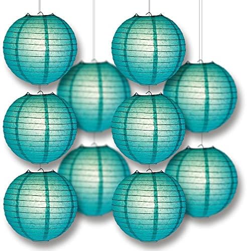 PaperLanternStore.com 12" Teal Paper Lantern Party Pack with Remote Controlled LED Lights (10-Pack Combo Kit) - Image 3