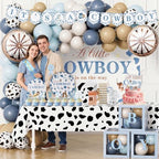 Cowboy Baby Shower Decorations Boy, 274pcs All-in- One Western Baby Shower Decor Pack Plates Tablecloth Cake Topper Balloon Banner, A Little Cowboy is on the Way Backdrop for Babyshower Boy - Image 7