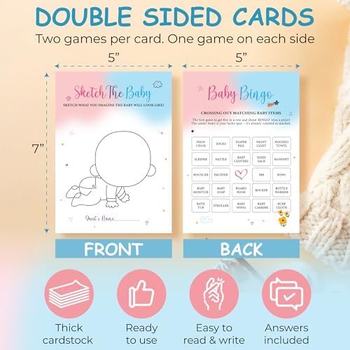 Woodamore Baby Gender Reveal Games For Guests - Fun Baby Bingo For Boy Or Girl Shower Games, Gender Reveal Decorations, Mommy Or Daddy, Old Wives Tales Gender Reveal Party Game (Pack of 2) - Image 3