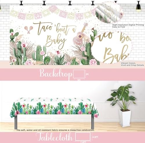 Hombae Taco Bout A Baby Decorations, Fiesta Baby Shower Supplies, Pastel Mexican Themed Backdrop Balloon Tablecloth Tableware Set with Plates Napkins Forks for Taco Cactus Party Supplies - Image 5