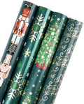 WRAPAHOLIC 30 Inch Nutcracker Christmas Wrapping Paper Roll - Jumbo Roll Green Christmas Tree, Snowflakes and Nutcracker with Metallic Foil Shine Design - 4 Rolls - 30 Inch x 120 Inch Per Roll by WRAPAHOLIC