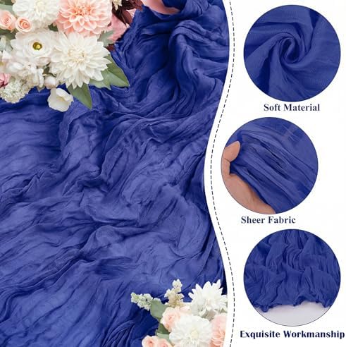 20 Packs Cheesecloth Table Runner 10FT Long Boho Gauze Fabric Table Runner Vintage Rustic Sheer Runners for Wedding Party Bridal Baby Shower Table Decorations (Royal Blue) - Image 6