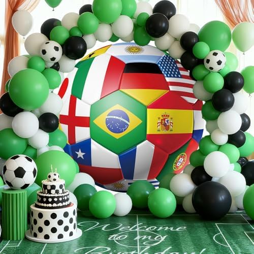 Soccer Ball Round Backdrop Cover Soccer Sports Theme Round Arch Backdrop Cover International World Flags Football Birthday Party Decorations Photography Background for Men Fans Kids Boys 6ft - Image 3
