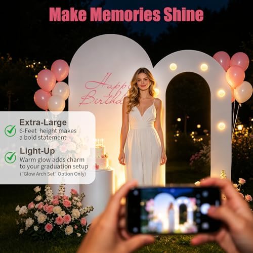 6FT Arch Backdrop with Stand, Lighted Set Wedding Birthday Party, White - Image 3
