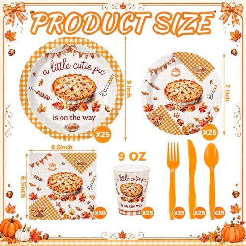 200 Pcs/25 Set Fall Cutie Pie Baby Shower Decorations - Image 2