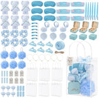 98 PCS Baby Shower Prizes for Game Winners, Pink Spa Party Favors Gifts with Sleep Masks Jewelry Box Scrunchies Claw Clips Powder Puff Gift Bags and Thank You Cards for Guests Bridal Shower (Blue) by JIETING