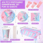 Funnymoom 452 Pcs Mermaid Party Decorations Include Sea Mermaid Paper Plates Napkins Cups Tablecloth Cutlery Straws Ocean Tableware for Baby Shower Birthday Party Supplies - Image 3
