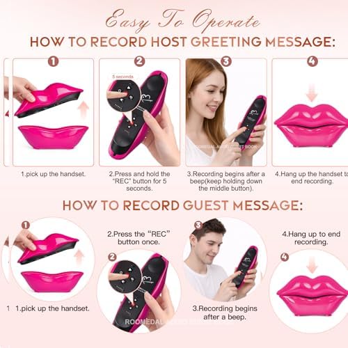 Audio Guest Book Phone for Weddings & Parties, Lip-Shaped Voicemail Recorder, Custom Message Recording, Adjustable Volume, Replay Function (Rose Red) - Image 6