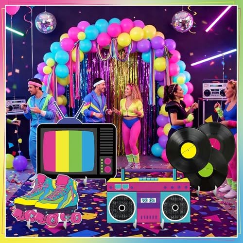 4 Pcs Large 80s Birthday Party Decoration, 23.62 Inch 90s Photo Props, Retro Cardboard Cutout, TV Roller Skates Radio Records Yard Sign for Birthday Supplies Hip Hop Music Theme Accessories - Image 3