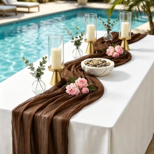20 Pack Brown 17 x 108 Inch Cheesecloth Table Runner - Boho Gauze Sheer Fabric for Wedding Baby Shower Party Home Decor - Image 3