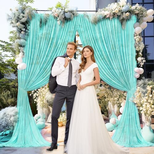 10 x 10 Feet Blue-Green Backdrop Curtain for Partie, Background Curtains for Photoshoot, Birthday, Wedding, Halloween, Thanksgiving, Christmas Day, New Year Party Decorations 5Ft x 10Ft, 2 Panels - Image 5