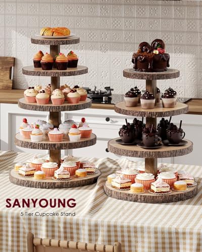 Wood Cupcake Stand, 5 Tier Cupcake Tower, Large Rustic Cake Display Holder - Image 2