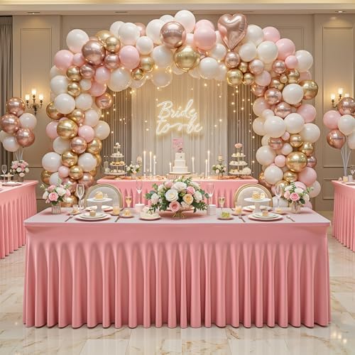 Wish Care 2 Pack Dusty Rose Spandex Table Clothes for 8 Foot Rectangle Tables, 8FT Wrinkle Free Fitted Tablecloths Ruffles Design Table Cloth for Party, Banquet, Wedding and Events - Image 3