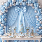 Crowye 13 Pcs Large Pink Bow Decor Set for Party Wedding, Blue, Satin - Image 6