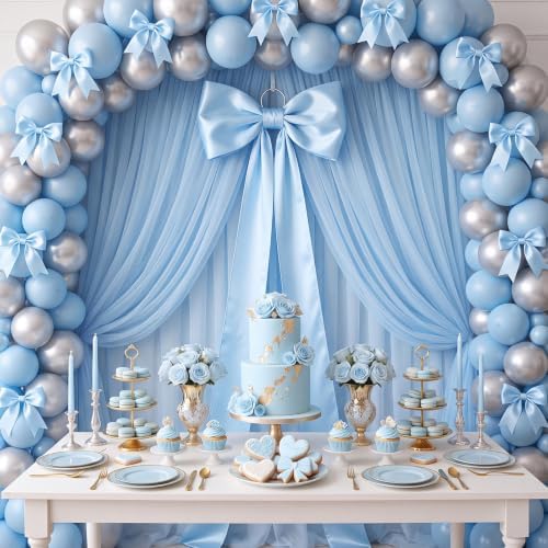 Crowye 13 Pcs Large Pink Bow Decor Set for Party Wedding, Blue, Satin - Image 6