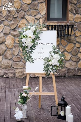 Wedding Welcome Signs Floral(Pack of 2)，Wedding Arch Flowers for Wedding Decorations and Reception Backdrop Decoration (New White) - Image 2